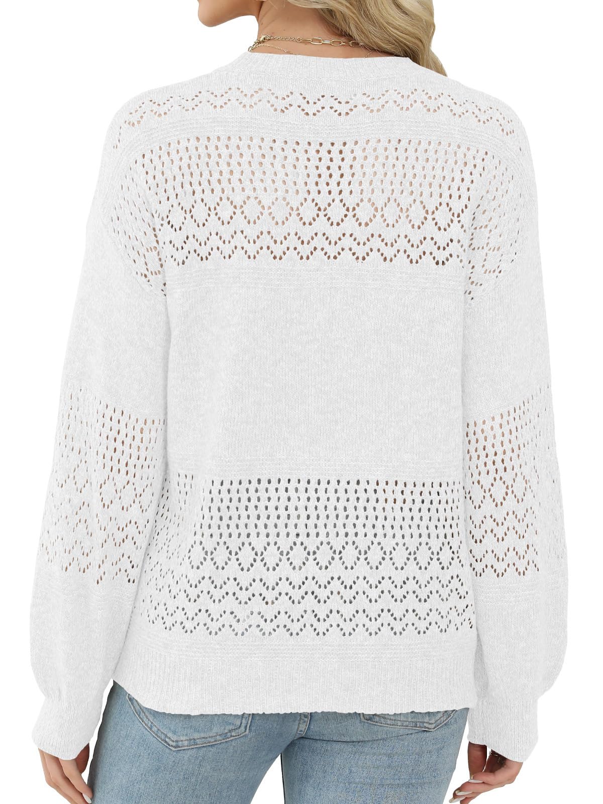 Lylinan Womens Sweaters Casual Boho Long Sleeve Shirts Crewneck Lightweight Crochet Tops Pullover Knit Sweater