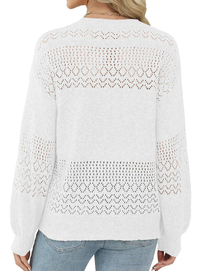 Lylinan Womens Sweaters Casual Boho Long Sleeve Shirts Crewneck Lightweight Crochet Tops Pullover Knit Sweater