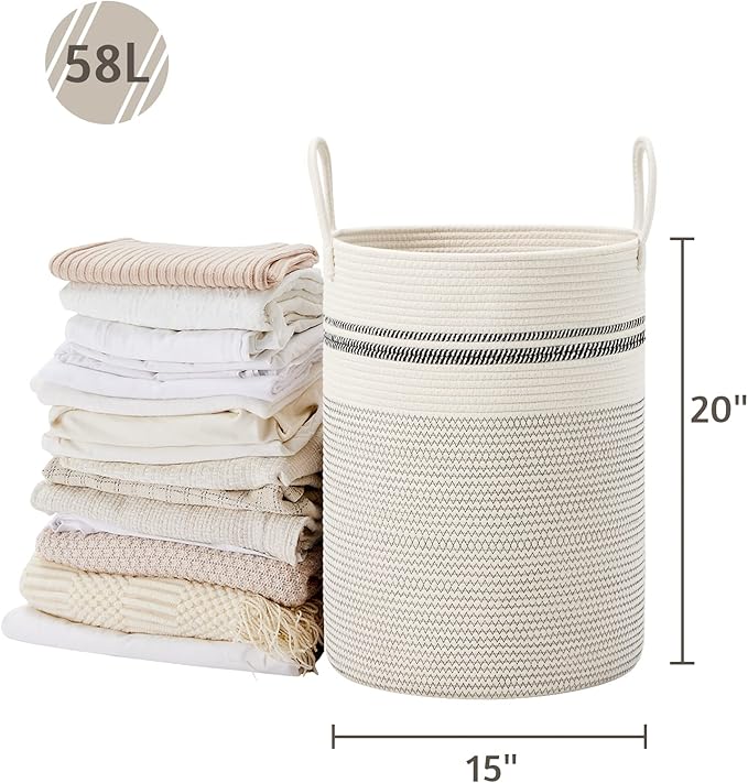 VIPOSCO Large Laundry Hamper, Tall Woven Rope Storage Basket