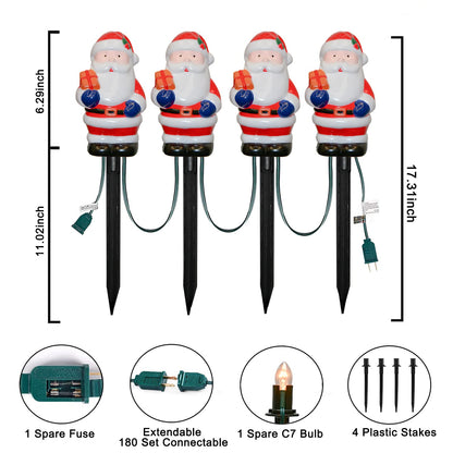 Christmas Decorations Outside, 7Ft Christmas Santa Pathway Stake Lights with 4 C7 Bulbs, Stake, Connectable Waterproof Driveway Markers Lights for Outside Path Garden Decor Holiday Yard Patio