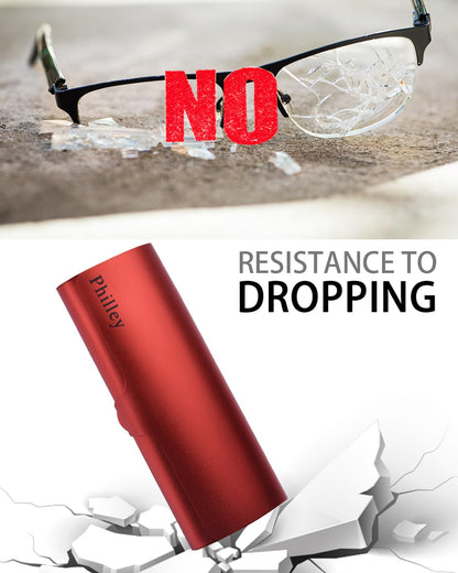 Philley Aluminum Ultra-Light Eyeglass Case Hard Shell Nearsighted Glasses Case for Women & Men(Grapefruit Red)