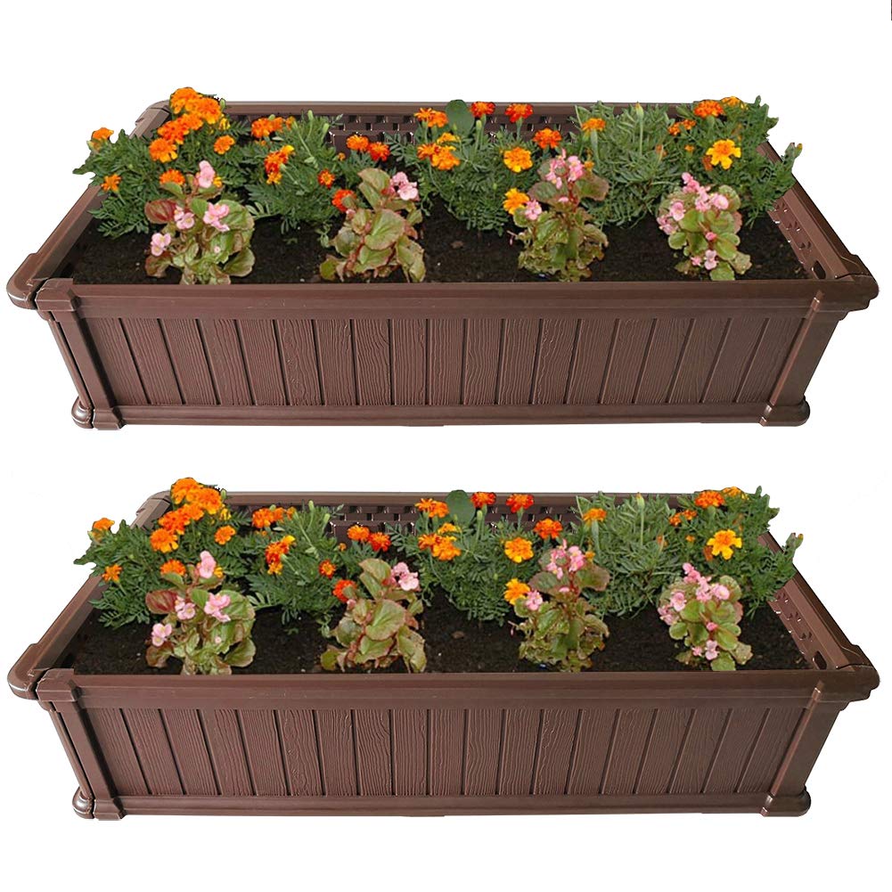 Modern Home Raised Garden Bed Kit - Stackable Modular Flower/Planter Kit (4'x2' Brown, Set of 2)