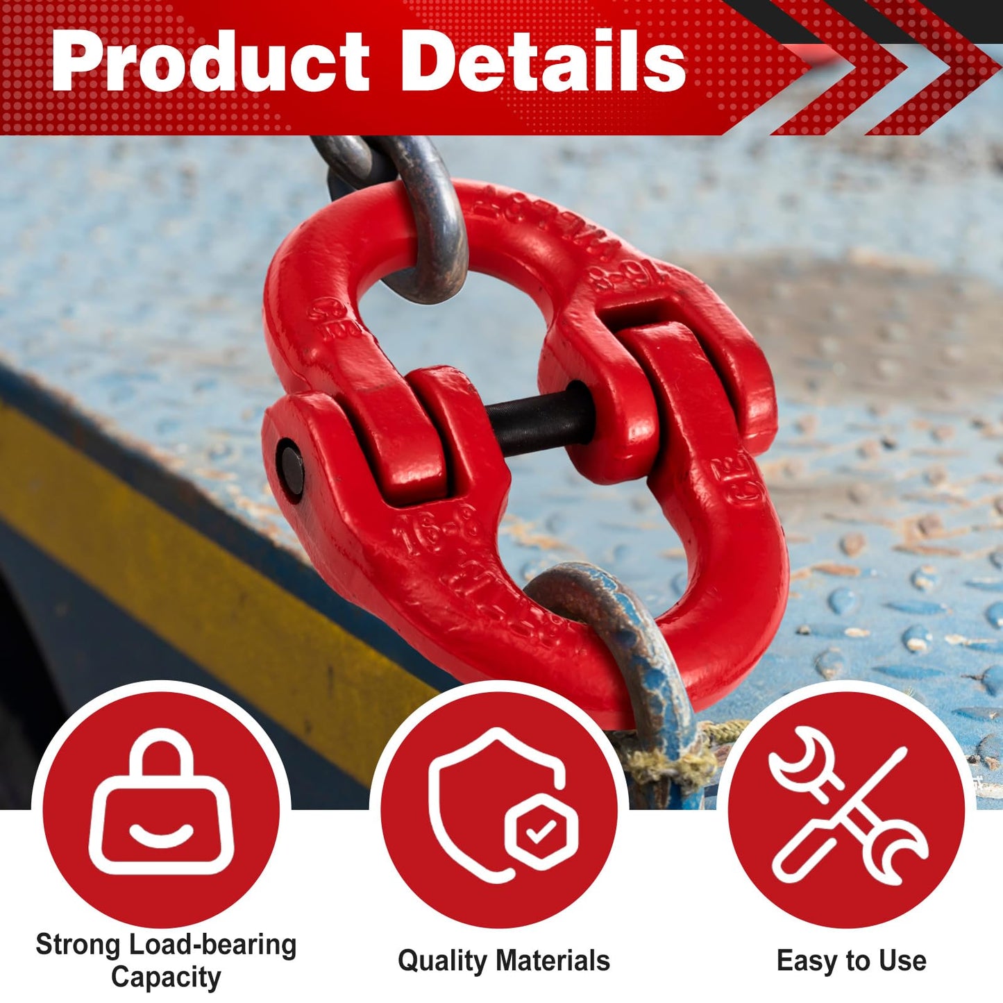 Otoolling 10 Pack 5/16” Alloy Steel Hammerlock Coupling Link Safety Chain Connector Link Red Painted Trailer Chain Adapter for Heavy Heavy Truck 4400 Lbs Working Load Limit