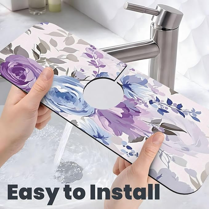 Lavender Flowers Kitchen sink faucet pad, strong water absorption, anti slip