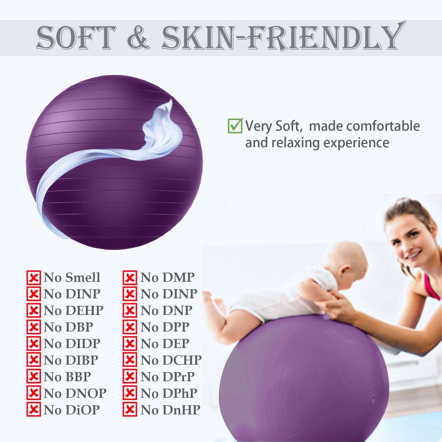 Soft Exercise Ball, Anti-Burst Yoga Ball Chair Supports 2200lbs, Stability Swiss Ball w/Pump for Pregnancy Birthing, Excersize, Workout, Fitness, Balance, Gym, Physio, Abs (Office & Home & School)
