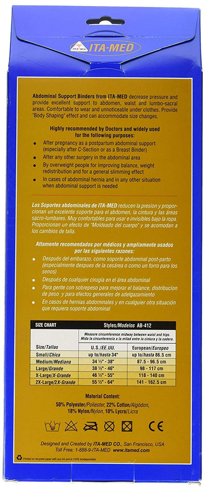 ITA-MED 12" Abdominal Binder for Men, Adjustable & Breathable Post Surgery Compression Garment, Ideal for Post-Surgical Patients & Individuals with Hernias (Black, Small)