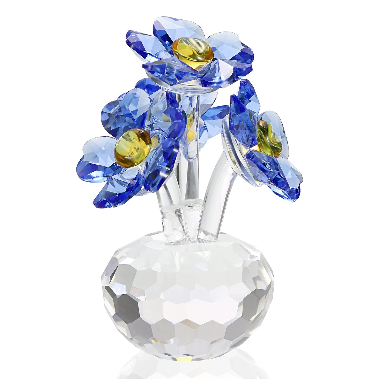 OwnMy Blue Crystal Forget Me Not Flowers Figurines Collectibles Sparkle Crystal Forget-Me-Not Flowers Decor, Small Glass Flowers Paperweight Ornament for Home Office Tabletop