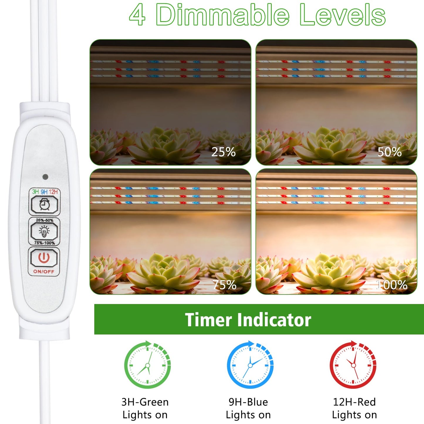 DBFAIRY Grow Strip Lights for Indoor Plants,Waterproof LED Full Spectrum Plant Grow Light Strip Plug-in Grow Tape Light with Timer Dimmable for Greenhouse Seed Starting (3.28FT/ 120 LED)