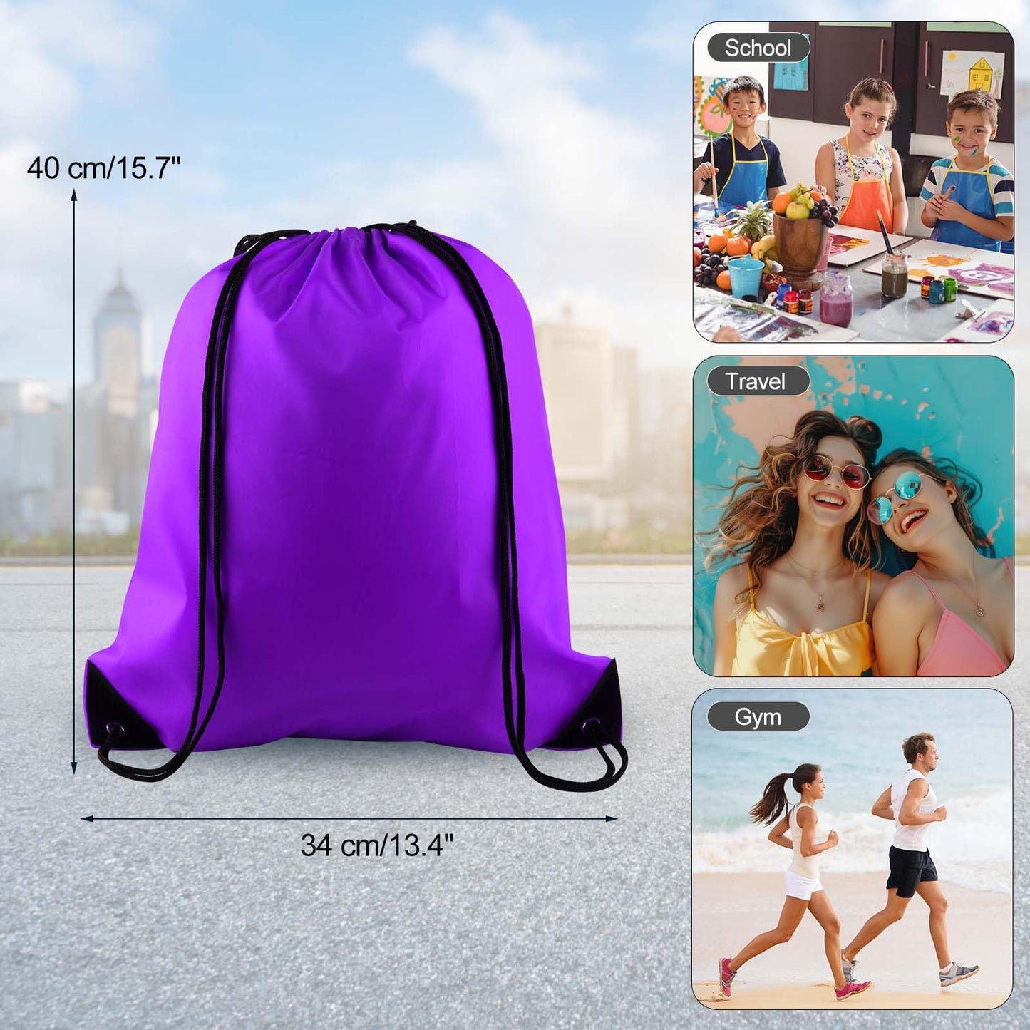 PLULON 2Pcs Drawstring Bags Bulk Purple Drawstring Backpack String Backpack Cinch Sack Sport Gym Backpack Bags for Yoga Traveling Outdoor Sports