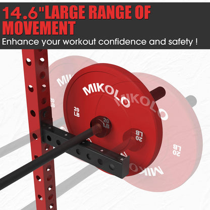 Mikolo Safety Catches, Spotter Arms-Fit 2"x 2" Tube, with 1" Hole for Squat Rack Power Rack Cage, 800 lbs Capacity (1 Pair)