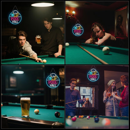 Horseneon Pool Hall Beer Neon Sign LED Light Sign Wall Decor for Pool Hall, Game Rooms, Bars, Basements & Man Caves USB Powered, Adjustable Brightness Billiards Themed Lighting