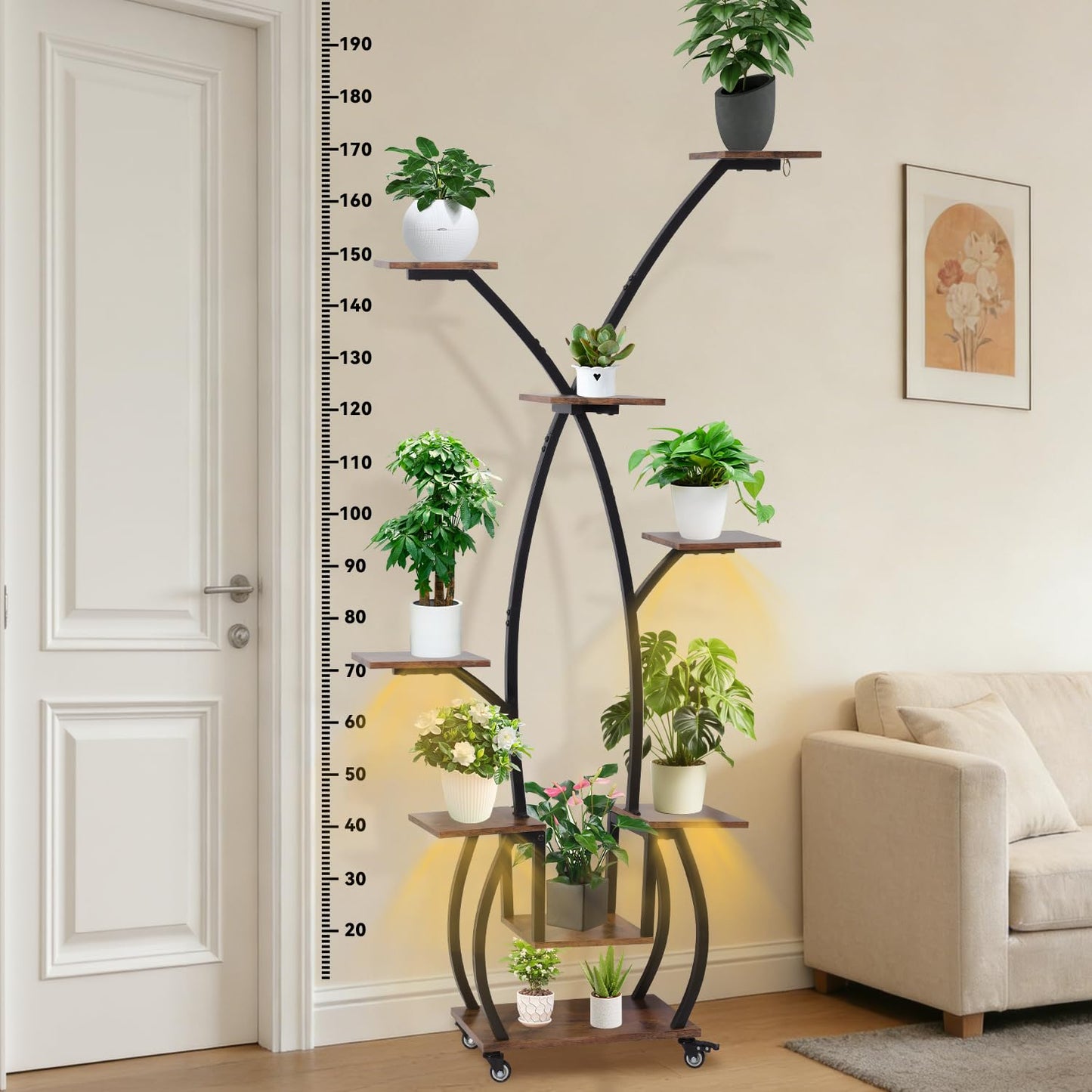 Plant Stand Indoor with Grow Lights - 82" Tall Plant Shelf, Lighted Corner Plant Stands for Indoor Growing, 8 Tiered Large Flower Holder, S-Shaped Decorative Rack for Living Room, Patent Design