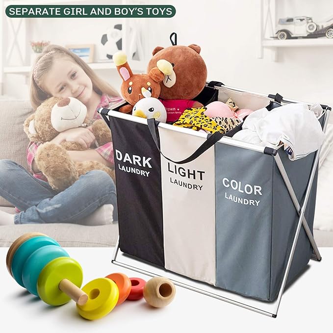Nicesail 3 Section Laundry Basket Printed Dark Light Color, Foldable