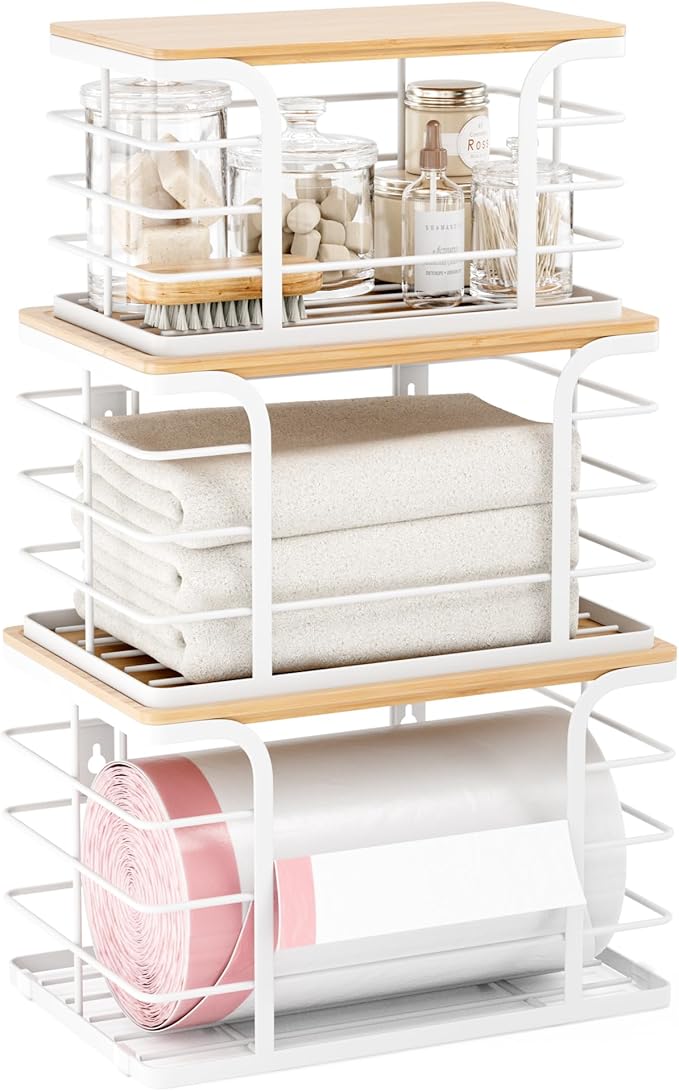 3 Pack Stackable Pantry Organizer, Stainless Steel Trash Bag Holder Dispenser