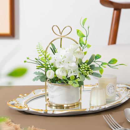 Hobyhoon Artificial Silk Flowers with Vase Fake Hydrangea & Chrysanthemum Floral Arrangement for Home Wedding Decor, Table Centerpiece, Living Room Desk Decoration
