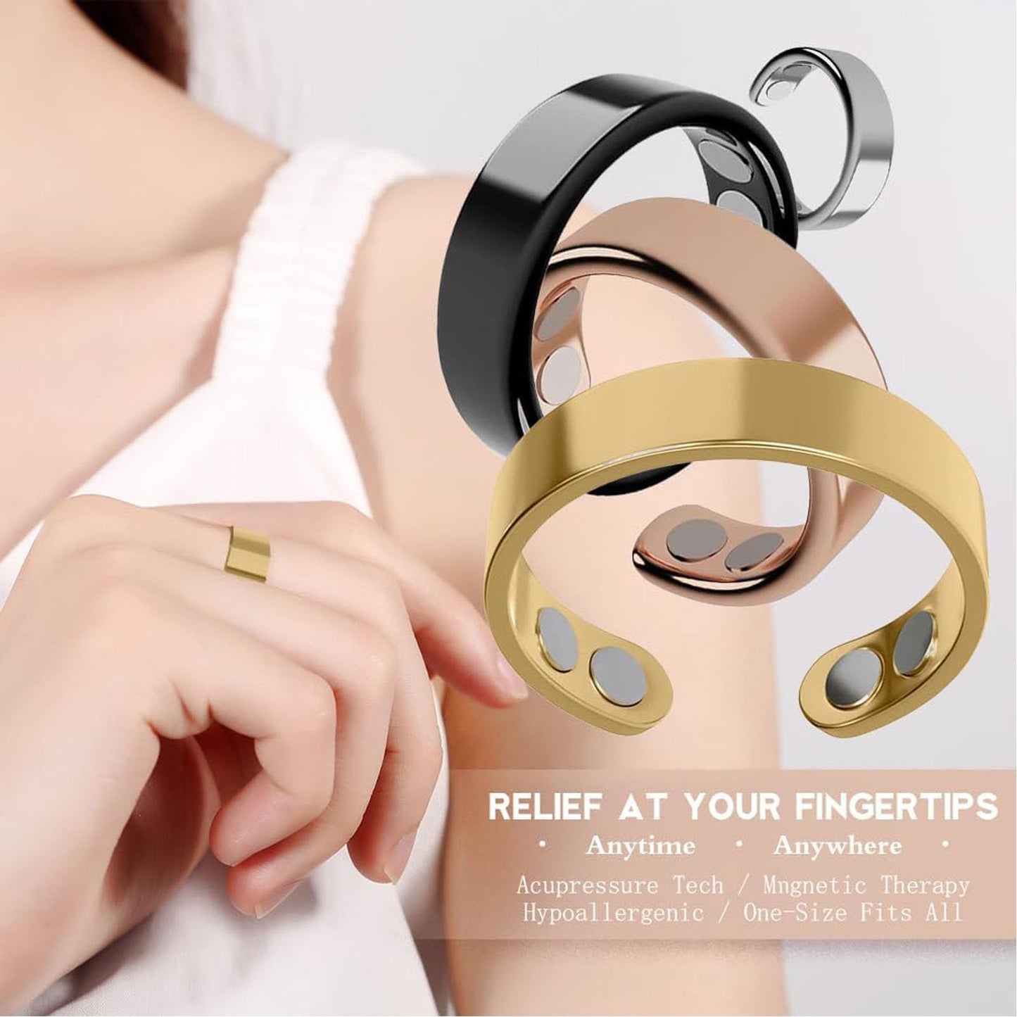 Refined Magnc Stainless Steel Auvulis Migraine Ring Magtherapy Lymphatic Drainage Rings Lymph Nodes Acupuncture Therapy Anti Snoring Rings Migraine Relief Health Jewelry for Men and Women(Black)