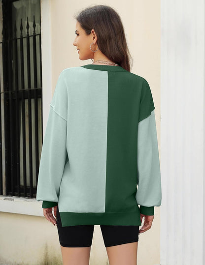 Zeagoo Womens Striped Oversized Sweater 2025 Crew Neck Long Sleeve Knitted Color Block Casual Loose Pullover Top