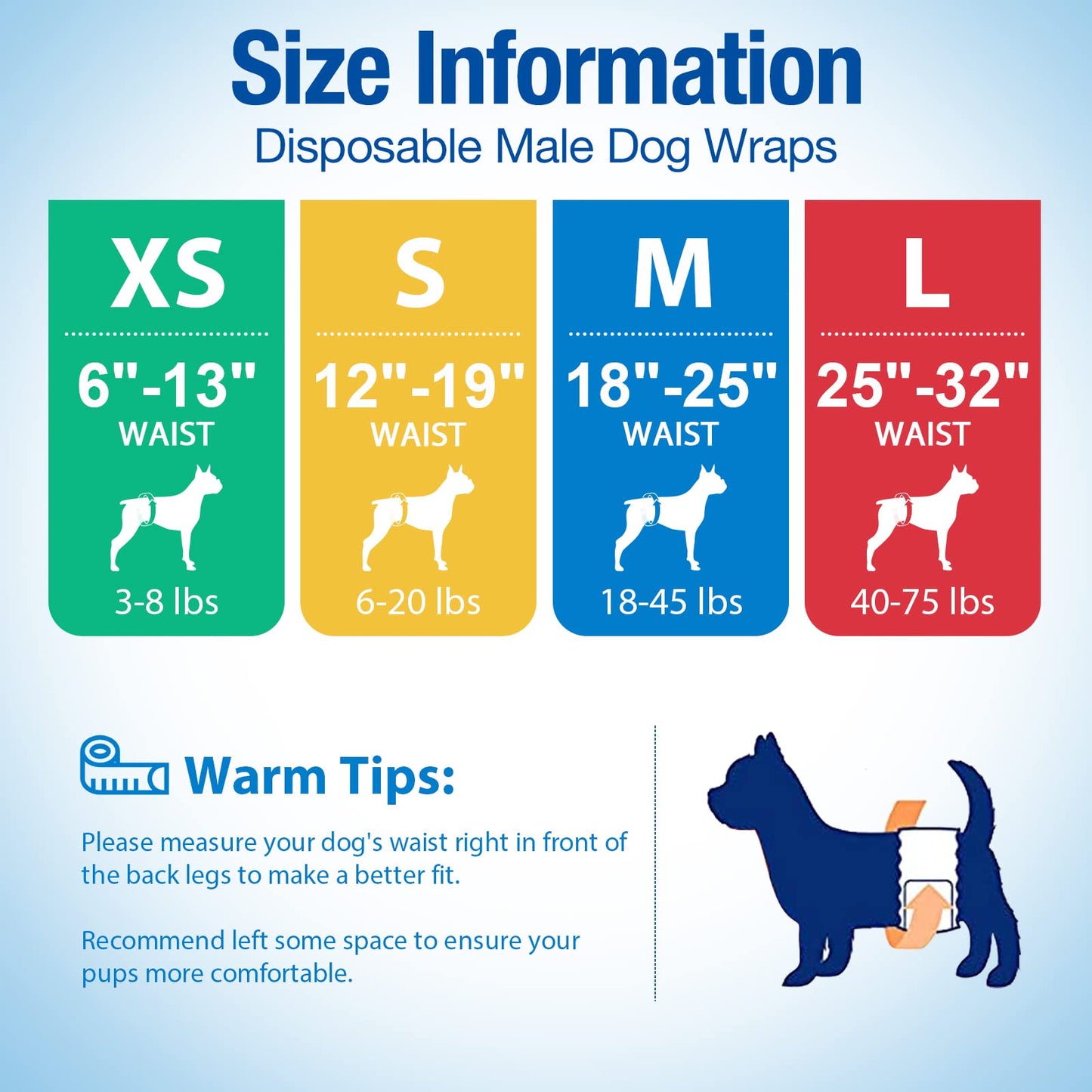 Pet Soft Dog Nappies Male- 20 Counts Disposable Male Dog Wraps, Super Absorbent Puppy Dog Diapers Incontinence Nappy Wraps with Wetness Indicator (S-20 Count)