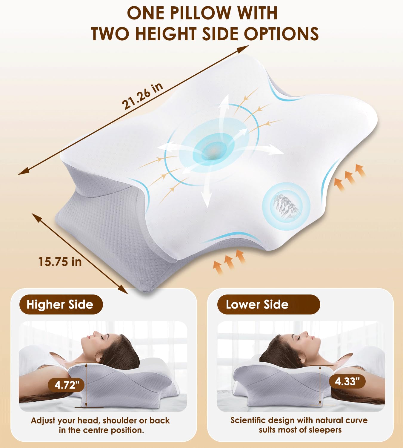 Cervical Pillow for Neck and Shoulder, Ergonomic Contour Memory Foam Pillows for Sleeping, Cooling Neck Support Pillow for Back Stomach Side Sleeper Dark Grey