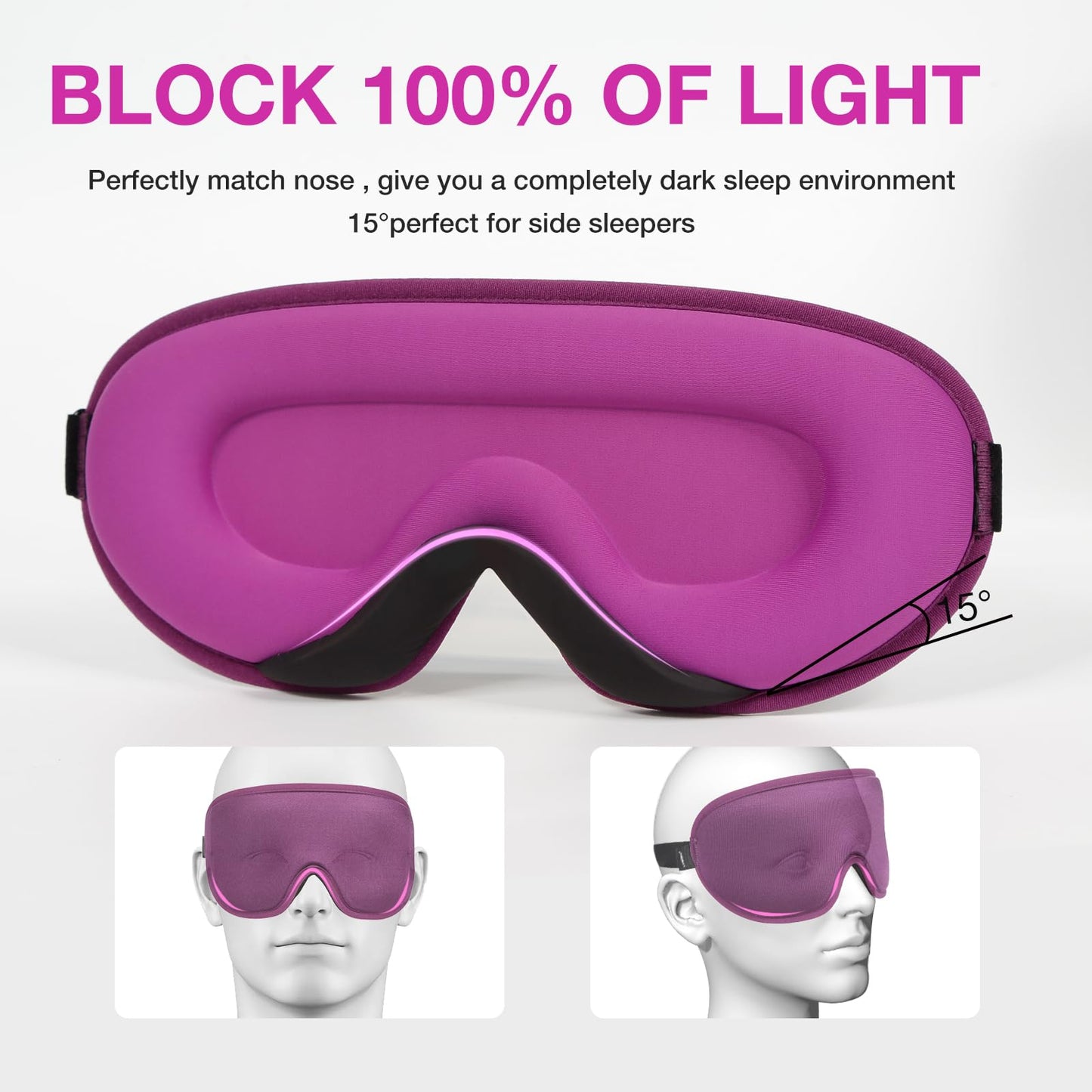 LYSIAN Sleep Eye Mask Men Women-3D Concave Comfortable Cooling Mask Blindfold for Adult Night Sleep Eyes Cover with Foam Ear Plugs for Sleeping, Yoga, Nap, Travel, Black
