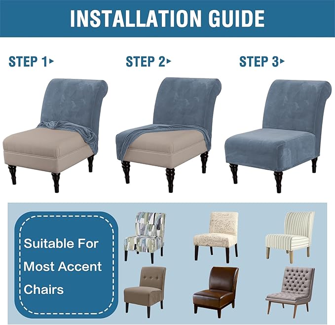 H.VERSAILTEX Armless Accent Chair Covers Thick Velvet Armless Chair Slipcovers