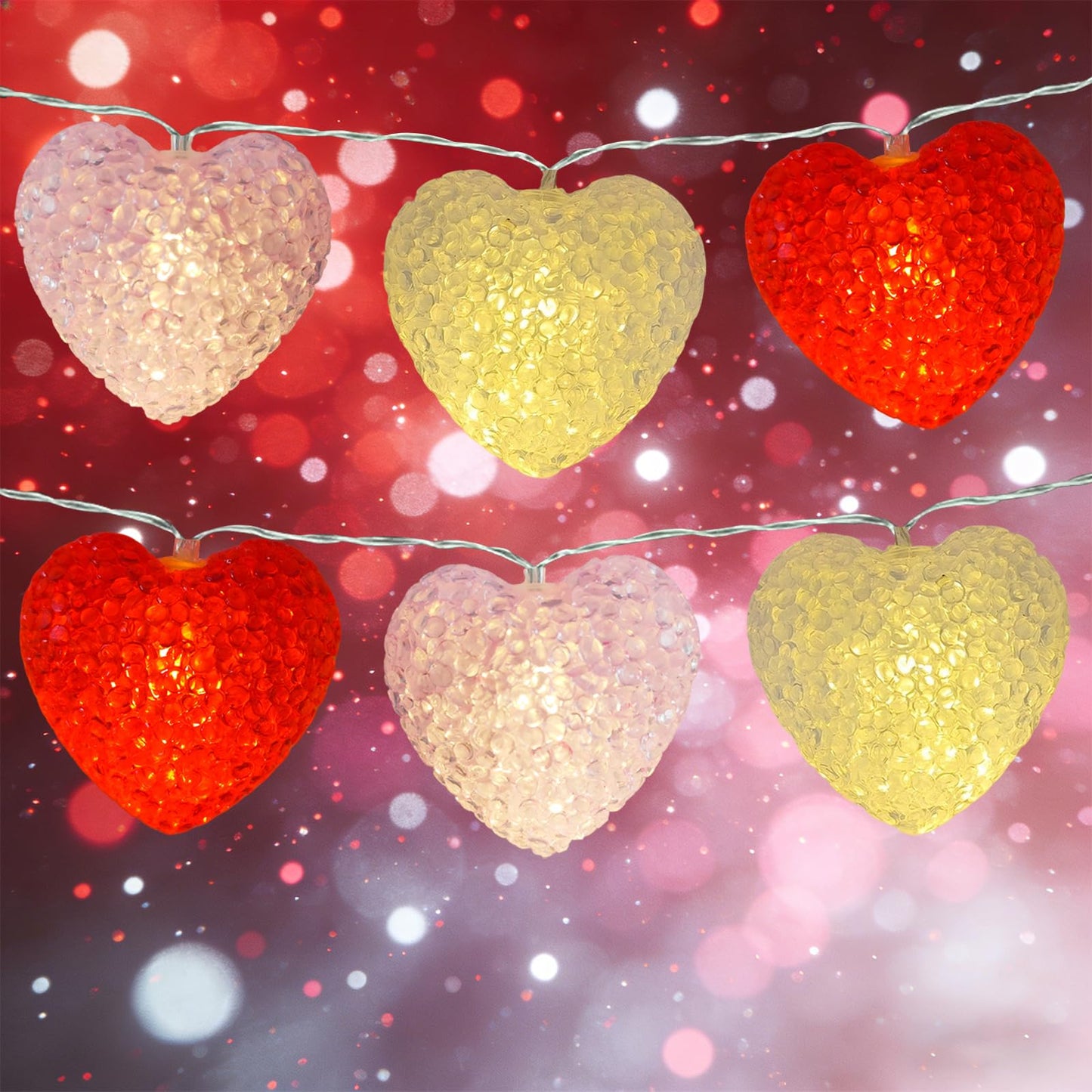 Valentine Lights Indoor 7Ft 10 LED Red White and Pink Heart Shaped String Lights with Timer & 8 Modes, Valentines Heart Light Battery Operated for Home Porch Wedding Christmas Valentine's Day Decor