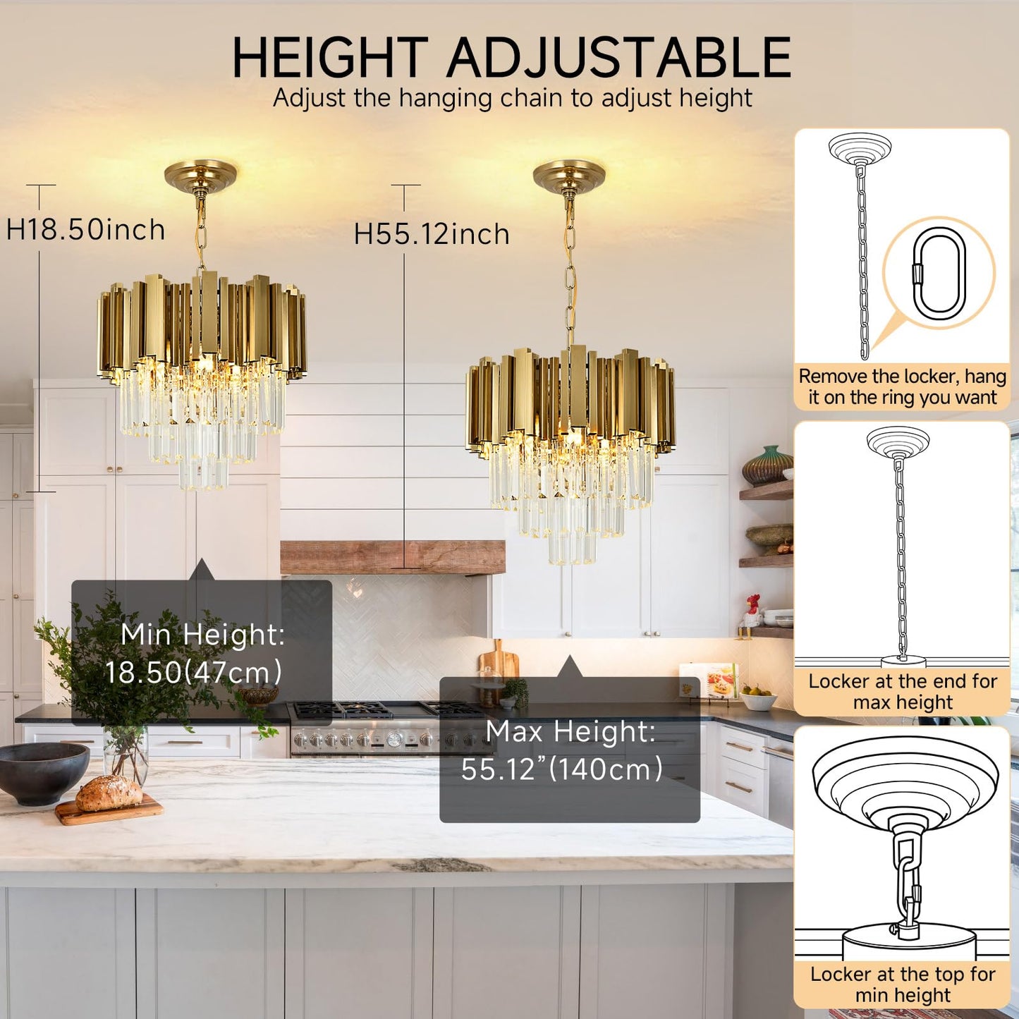 AOOCHOK Modern Crystal Chandelier Gold Pendant Light Fixtures, Small Crystal Pendant Lighting for Entryway, Corridor, Balcony, Porch, Restaurant, Door Opening, E26 x 3, Φ16inch