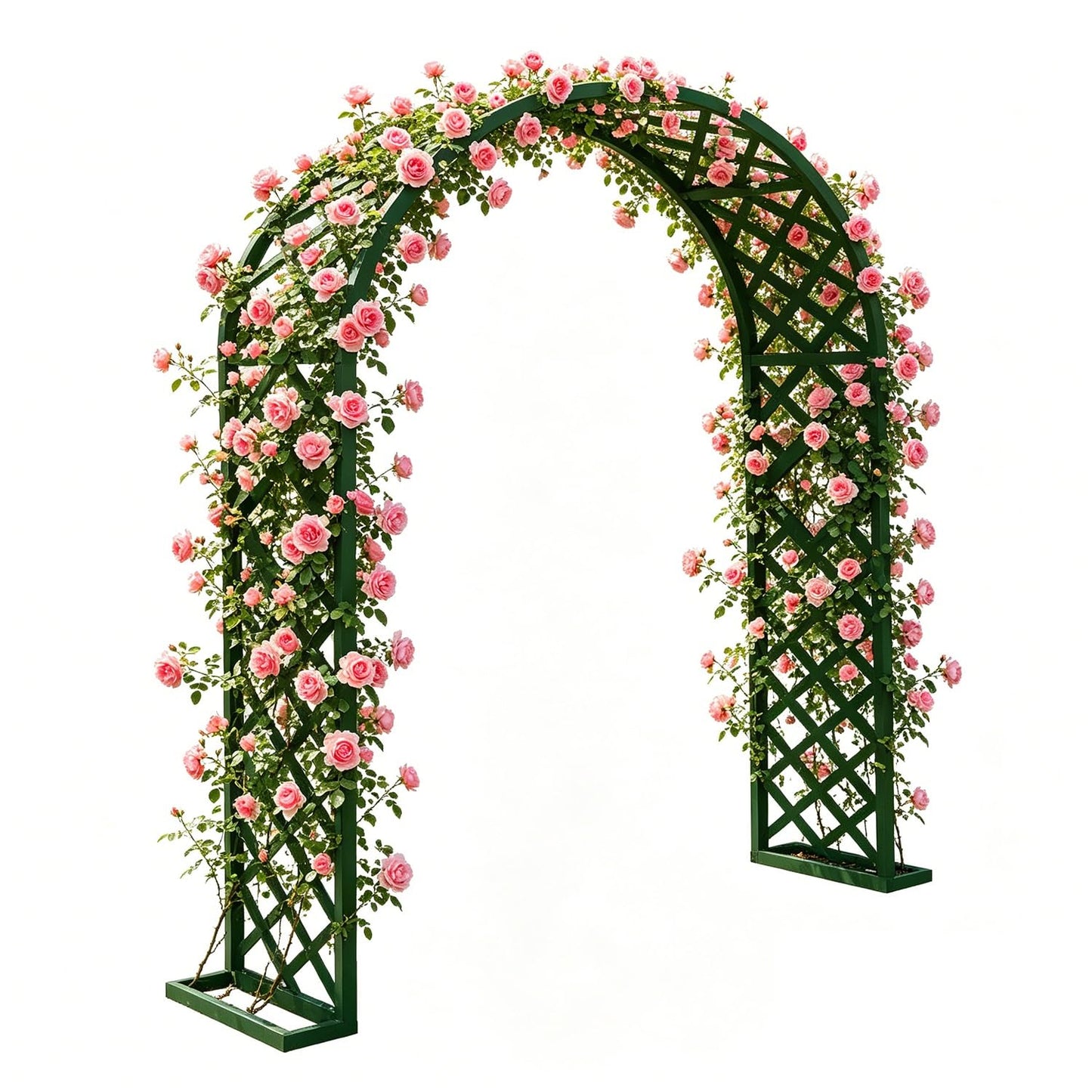 Garden Arch Metal Pergola Archway with Base, 86.5" 118" 134" 55" 71" Heavy Duty Steel Trellis for Climbing Plants, Outdoor Arbor for Wedding Backyard Lawn Pathway(Green-Diamond,55" W x 86.6" H)