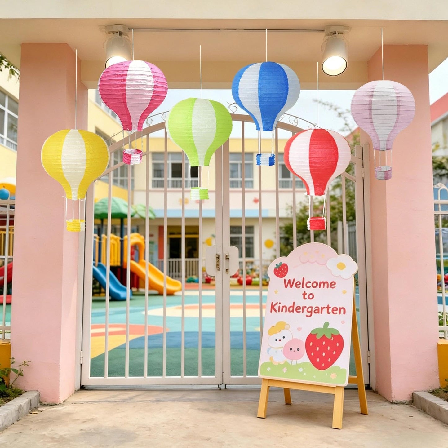 6 Pcs Hot Air Balloon Paper Lanterns, 12 Inch Hanging Ceiling Decorations – Vertical Striped Ball Lamps Reusable Party Decor for Baby Shower, Birthday, Graduation，Classroom(V Striped)
