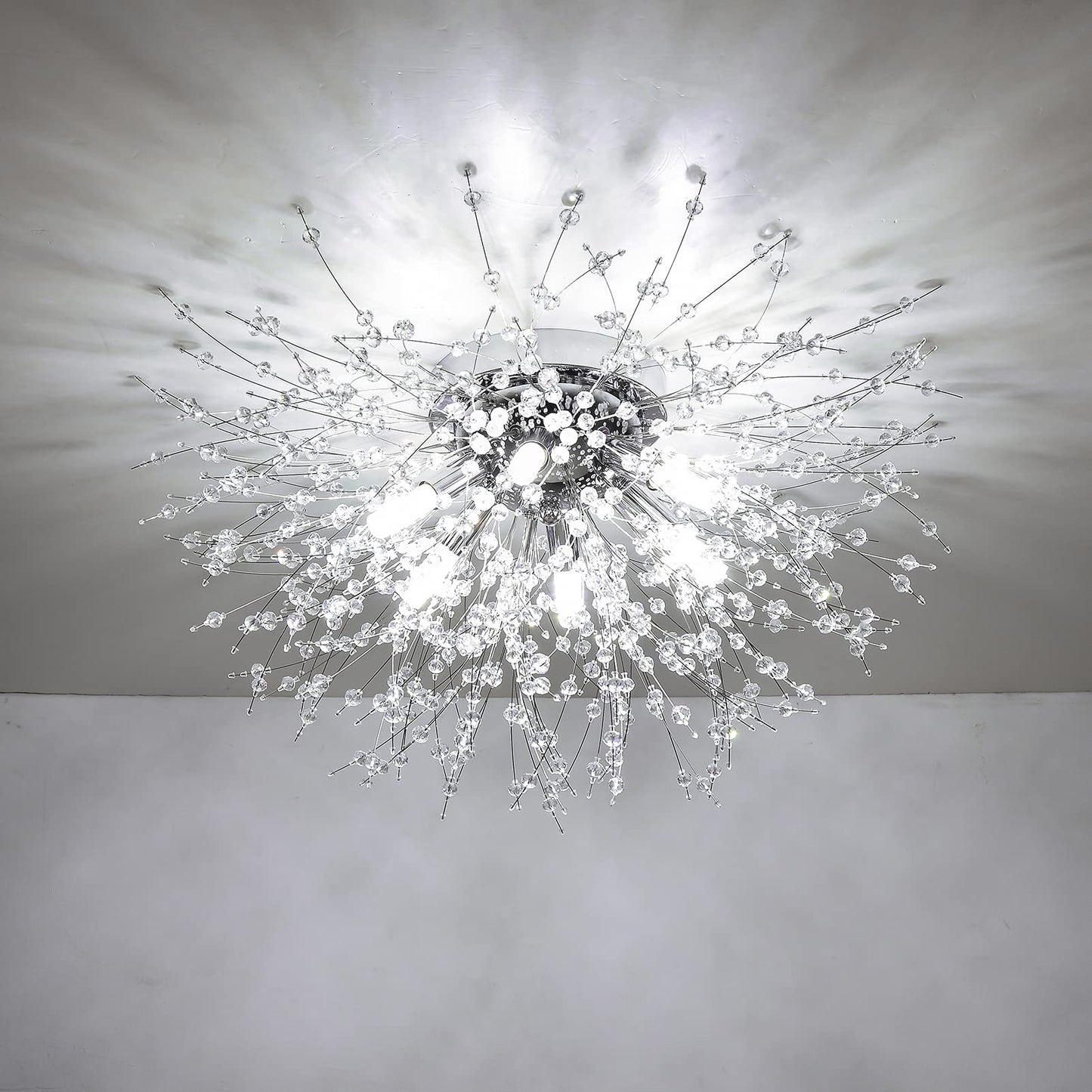 HMVPL Crystal Sputnik Firework Close to Ceiling Light, Modern LED Lamp for Bedroom, Kitchen, Island, Entryway, Hallway, Foyer