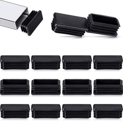 24 Pcs 1 x 2 Inch Rectangle Plastic Plugs Tubing End Caps Black Steel Tubing Plugs Fence Post End Caps for Pipe Cover Chair Leg Glide Inserts