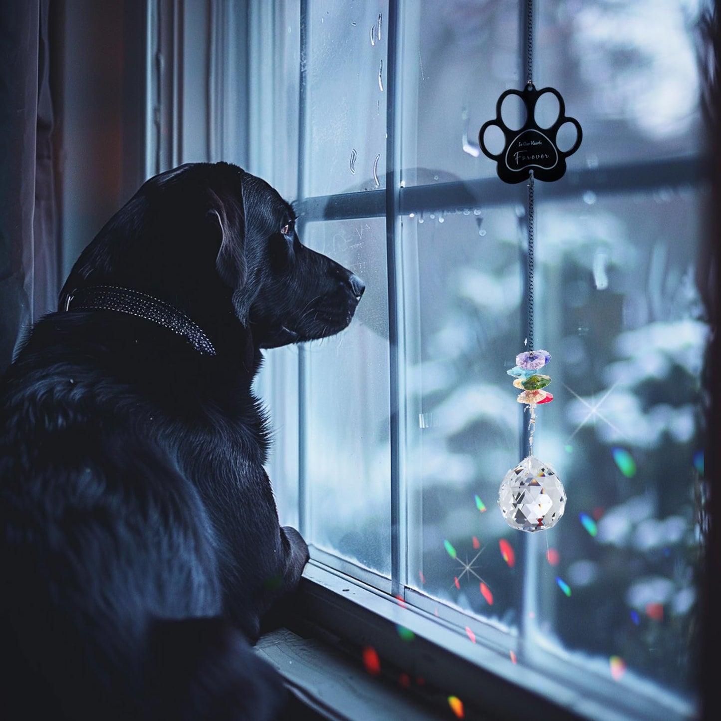 Dog Memorial Gifts, Paw Print Sun Catcher Dogs Cats Pet Remembrance, Crystal Ball Window Suncatcher, Bereavement Grief Sympathy Gift (paw Multicolour)