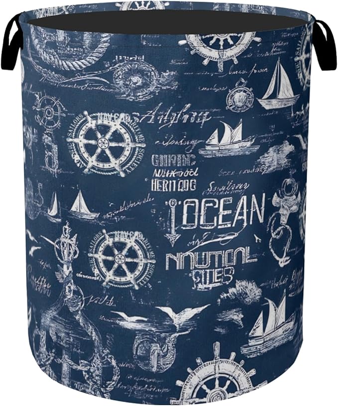 Navy Blue Foldable Laundry Hamper