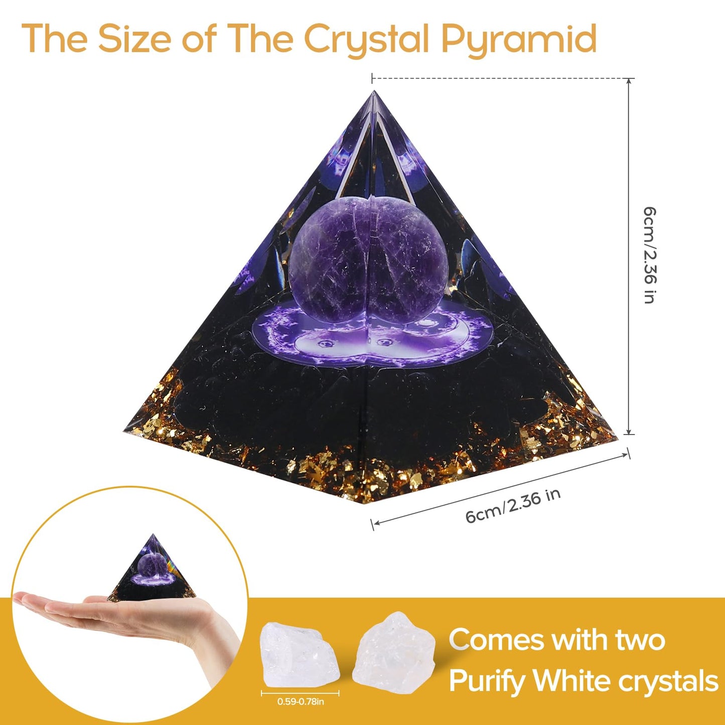 Hopeseed Orgone Pyramid for Positive Energy, Orgonite Natural Amethyst&Obsidian Healing Crystals Pyramid for Reduce Stress Chakra Reiki Healing Meditation Cleanses the Mind and Boosts Confidence