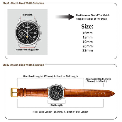 Spolife Leather Watch Straps for Men, Genuine Leather Replacement Bands, Stainless Steel Buckle, Quick Release Replacement Watchbands 16mm 18mm 19mm 20mm 22mm (with Watchstrap Pins,Repair Tool)