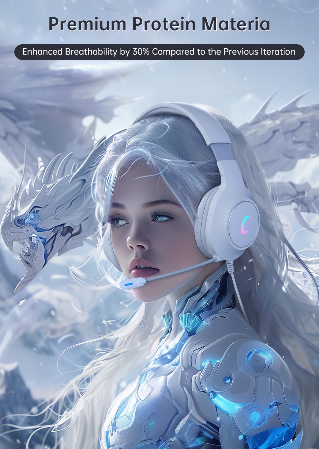 syndesmos CM7002 Gaming Headset for PS5, PS4, PC, Mac, Switch, Xbox Series, Surround Sound RGB Gaming Headphones with Noise Canceling Microphone, 50MM Dynamic Drivers, 3.5MM Audio Jack, Light White