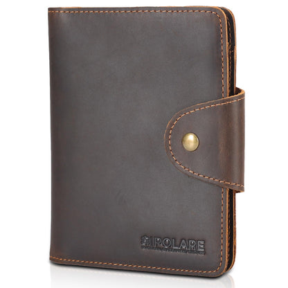 Polare Full Grain Leather Slim and Soft RFID Blocking wallet For Men Snap Bifold Travel Wallet Passport Holders 2 Passports (Dark Brown)