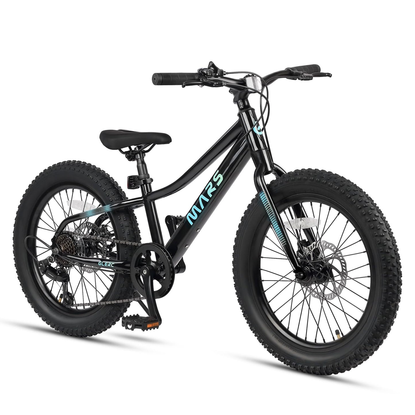 Glerc Mars Kids Mountain Bike, 20 Inch Fat Tire Bike for Teen Ages 6-12 Year Old, Bicycle with 2.8-Inch Wide Tires and 6 Speed Drivetrain, Black