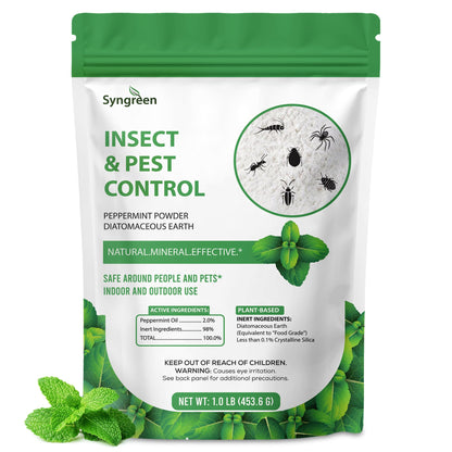 Syngreen Food Grade Diatomaceous Earth 1 lb with Peppermint - Indoor/Outdoor Family-Friendly