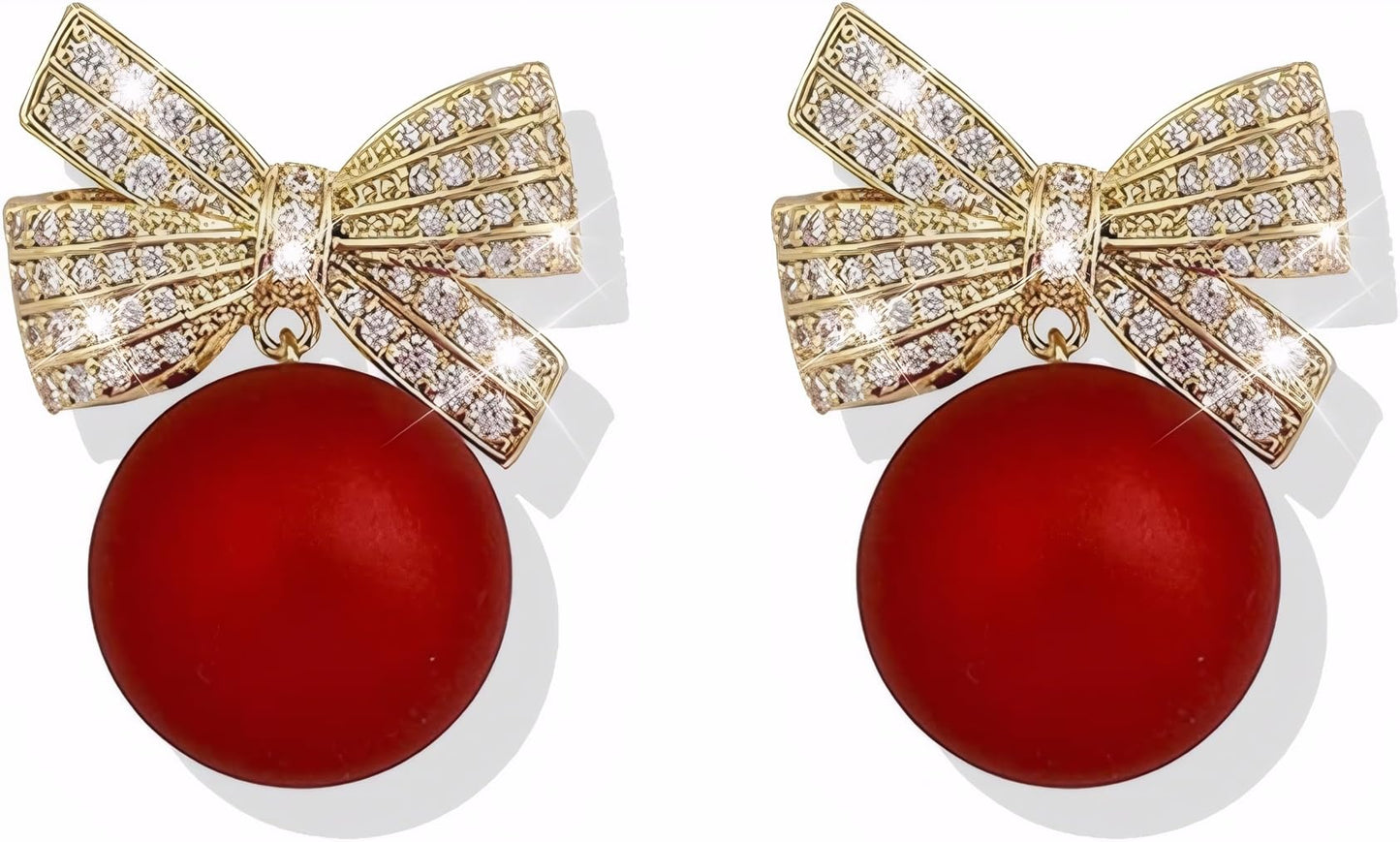 ecozran Sparkling Red Bow Earrings for Women Teardrop Jewelry Gifts Rhinestone Chain Tassel Earring Christmas Gifts（Red-Q）