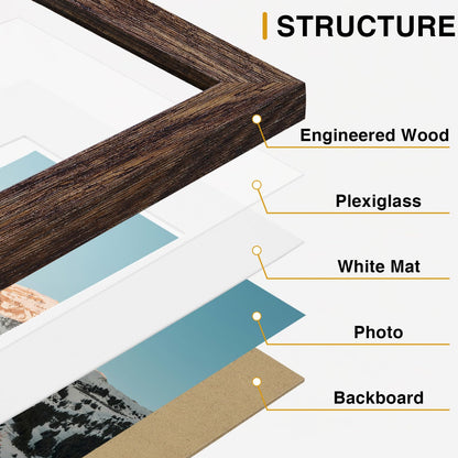 Vittanly 10 Pack Picture Frames Collage Wall Decor, Gallery Wall Frame Set for Wall or Tabletop Display, Engineered Wood and Shatter-resistant Plexiglass, Multi Sizes with 8x10, 5x7, 4x6 Frames, Brown