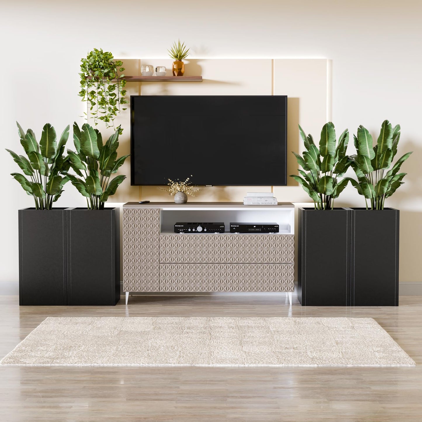 Diyfire Tall Metal Planters Box for Outdoor Plants 2 Pack- 23.6" Modern Steel Tall Square Planter with Removable Insert Shelf, Heavy Duty Pedestal Planter Front Porch Decor Patio Garden, Black