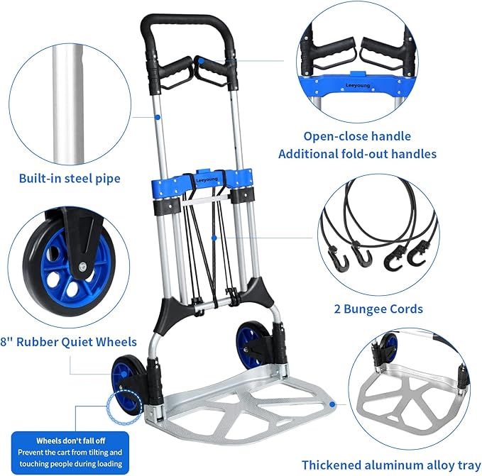 Folding Hand Trucks Heavy Duty by Leeyoung, 500 lb Aluminium Folding Hand Cart
