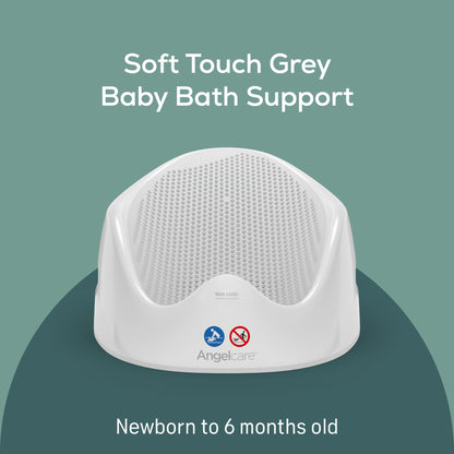 Angelcare Soft Touch Baby Bath Support -Grey- Water Level Indicator, Non-Slip, Comfortable & Safe for Newborns & Infants up to 6 Months