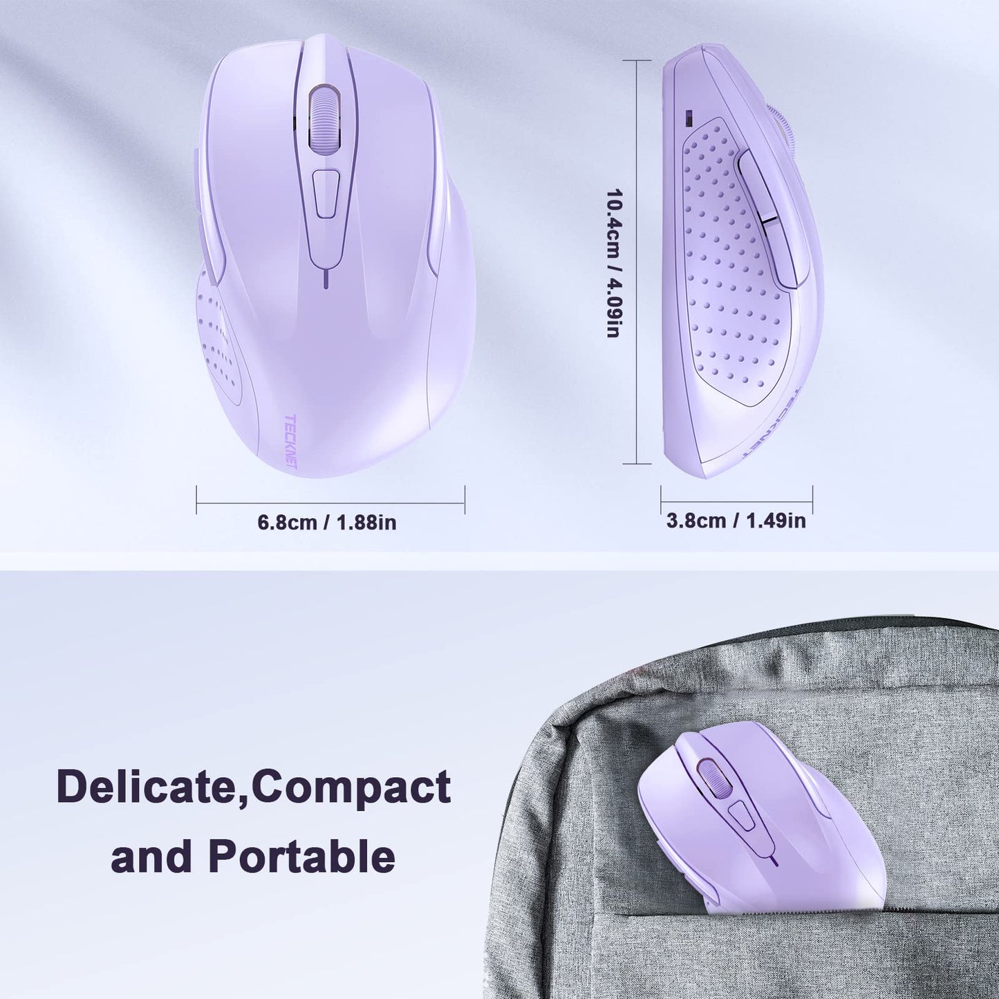 TECKNET Wireless Mouse, 2.4G Ergonomic Optical Mouse, Computer Mouse for Laptop, PC, Computer, Chromebook, Notebook, 6 Buttons, 24 Months Battery Life, 2600 DPI, 5 Adjustment Levels