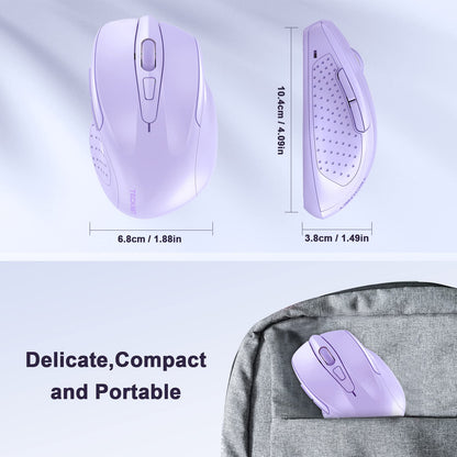 TECKNET Wireless Mouse, 2.4G Ergonomic Optical Mouse, Computer Mouse for Laptop, PC, Computer, Chromebook, Notebook, 6 Buttons, 24 Months Battery Life, 2600 DPI, 5 Adjustment Levels