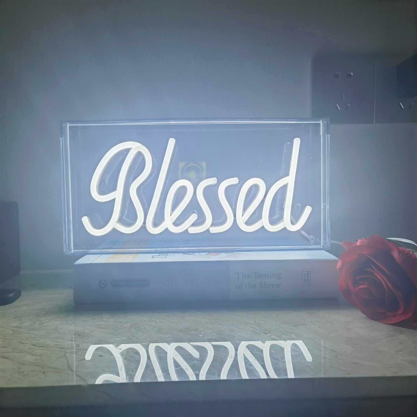 Blessed Neon Signs for Countertop,LED Blessed Neon Lights Marquee Letter Lightbox Neon Sign Decorative Lamp for Party Desk Bedroom Home Birthday Art Decoration,USB Powered 11.8"*5.9"*1.7"（White）