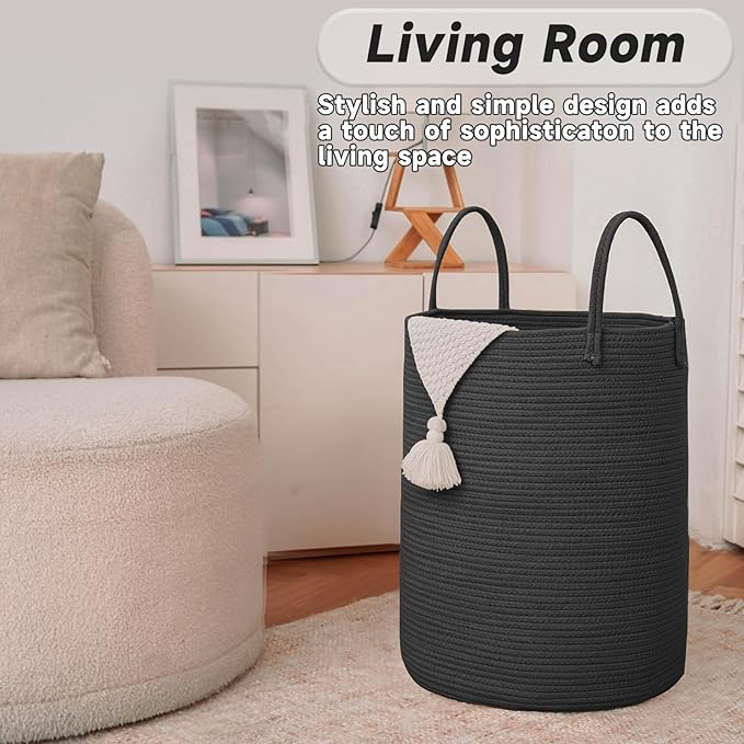 Large Woven Laundry Basket Hamper, 60L Cotton Rope Storage Bin