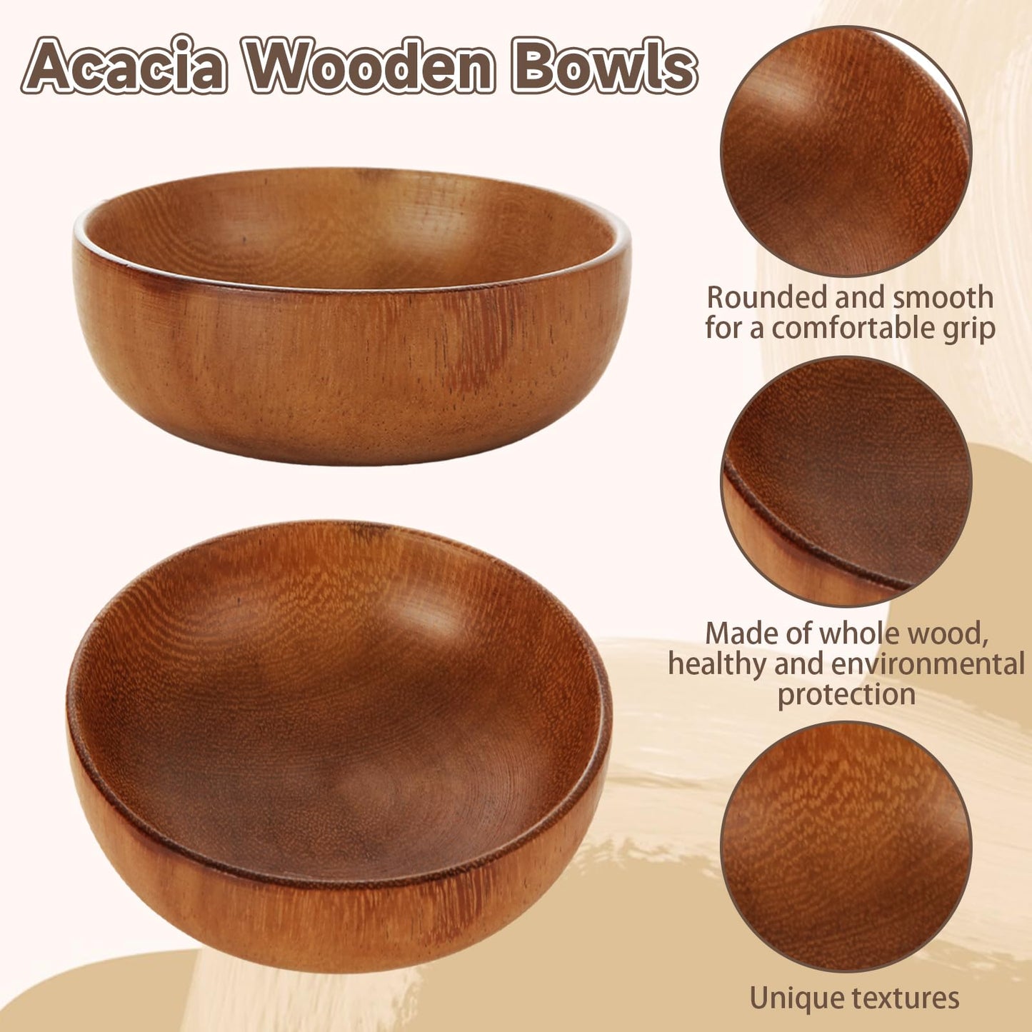 GBACHOOSE 10 Pack Small Wooden Bowls, 4 Inch Acacia Wood Bowls for Snacks, Nuts, Candy, Dipping Sauce, Condiments, Appetizers, Charcuterie Boards and Food Prep, Natural Brown