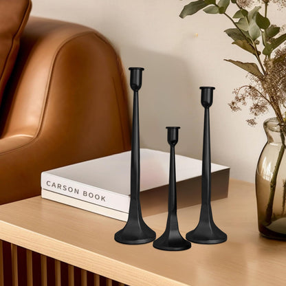 Set of 3 Taper Candle Holders, Cast Iron Candlestick Holders Tall for Wedding, Dining Table, Halloween & Fall Decor, Home Decoration (Black, 12" 14" 15.5")